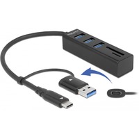 DeLOCK 3-Poorts USB-hub + SD en MicroSD kaartlezer 