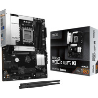 ASRock B850 ROCK WIFI 7 socket AM5 moederbord Zwart/zilver, RAID, 2.5Gb-LAN, Wi-Fi 7, BT, Sound, ATX