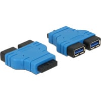 DeLOCK 19-pin USB 3.2 interne header (female) naar 2x USB-A 3.2 Gen 1 adapter Blauw/zwart