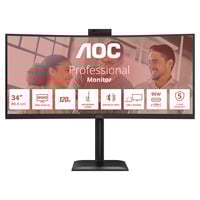 AOC CU34E4CW 34" Curved UltraWide monitor Zwart, 2x HDMI, DisplayPort, 4x USB-A, 2x USB-C, RJ-45
