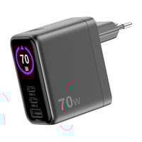 Sitecom 70W GaN Power Delivery Wall Charger with full color LED display oplader Zwart