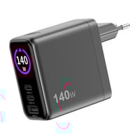 Sitecom 140W GaN Power Delivery Wall Charger with full color LED display oplader Zwart