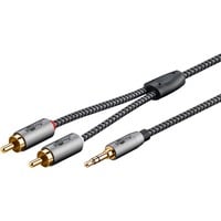 goobay Plus 3,5 mm jack naar 2x stereo RCA (Tulp) adapterkabel Zwart/zilver, 5 meter