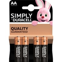 Duracell Simply AA batterij Zwart, 4 stuks
