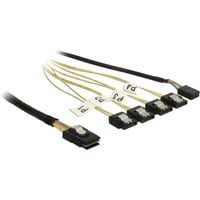 DeLOCK Mini SAS SFF-8087 + 8-pin sideband header naar 4x 7-pin SATA Reverse adapterkabel Zwart, 1 meter