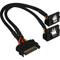 Sharkoon 15-pin SATA naar 2x 15-pin SATA 90° Y-stroomsplitterkabel Zwart, 20 centimeter