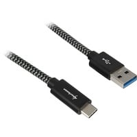 Sharkoon USB-A 3.2 Gen 2 naar USB-C 3.2 Gen 2 kabel Zwart/grijs, 1 meter