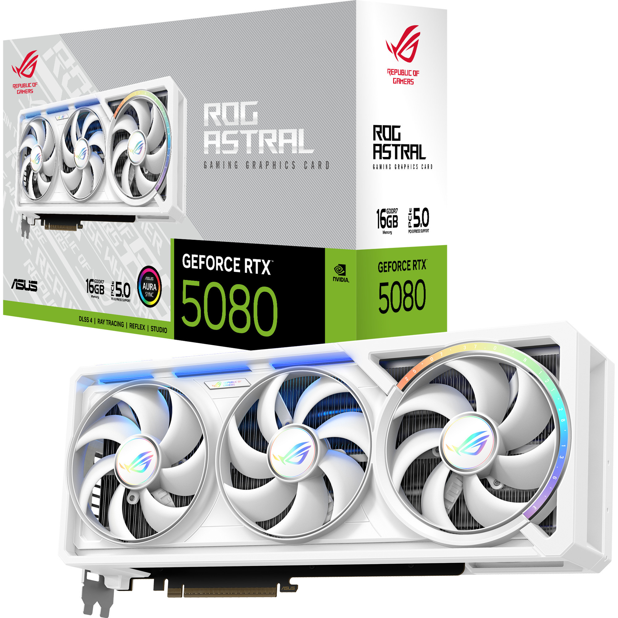 ASUS GeForce RTX 5080 ROG ASTRAL GAMING WHITE Edition grafische kaart Wit, DLSS 4, 3x DisplayPort, 1x HDMI 2.1